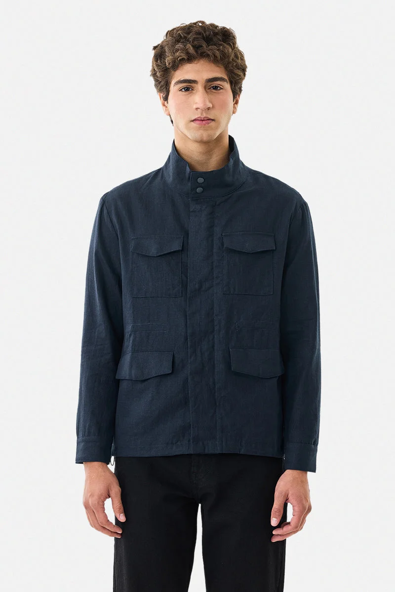 سنيتش Linen Blend Snap Button Jacket